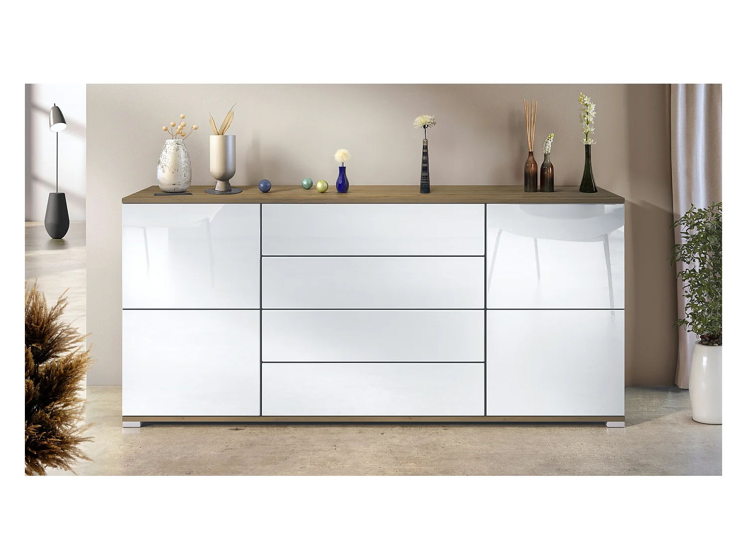 SIDEBOARD Rova Weiß Hochglanz