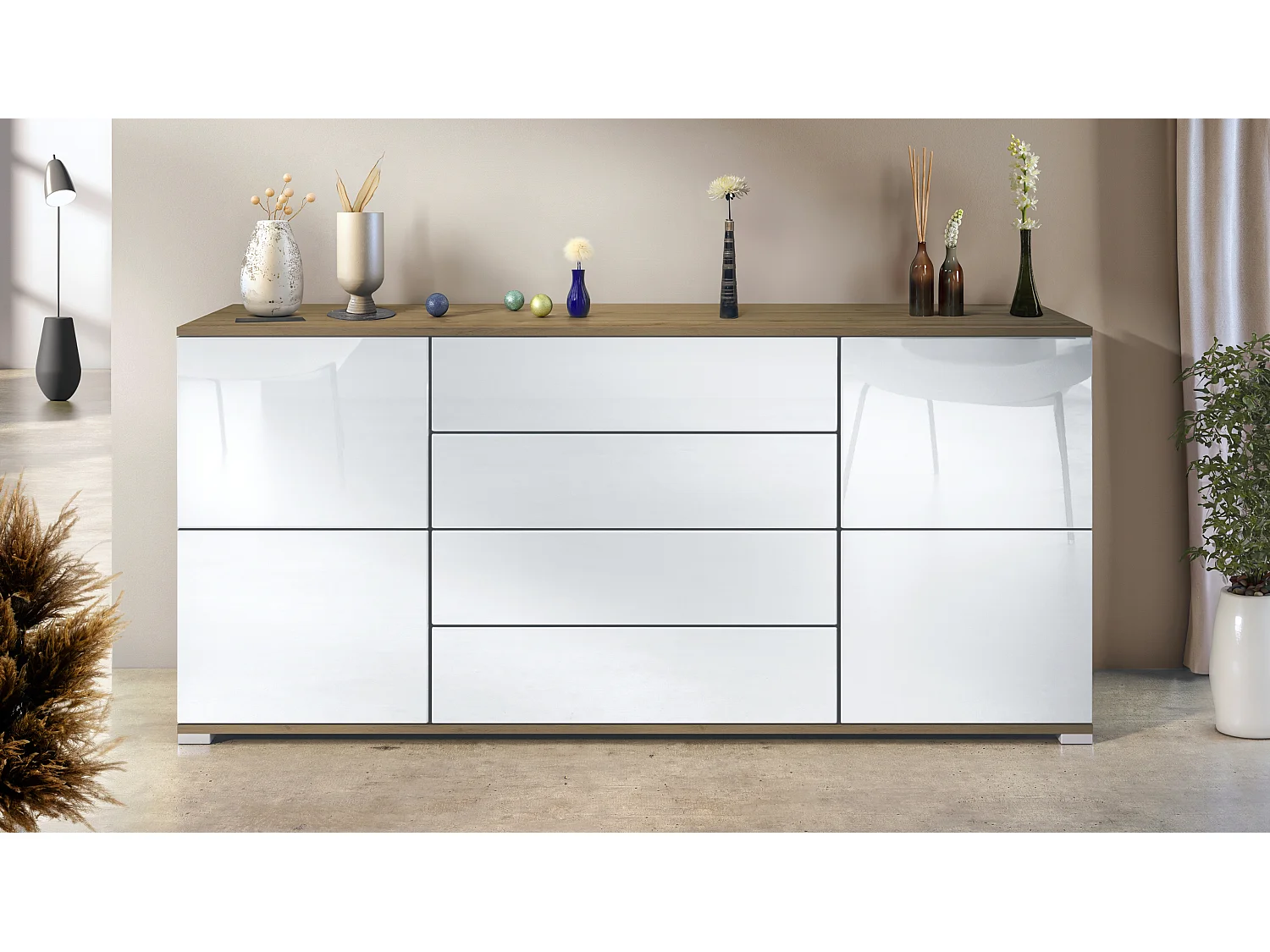 SIDEBOARD Rova Weiß Hochglanz