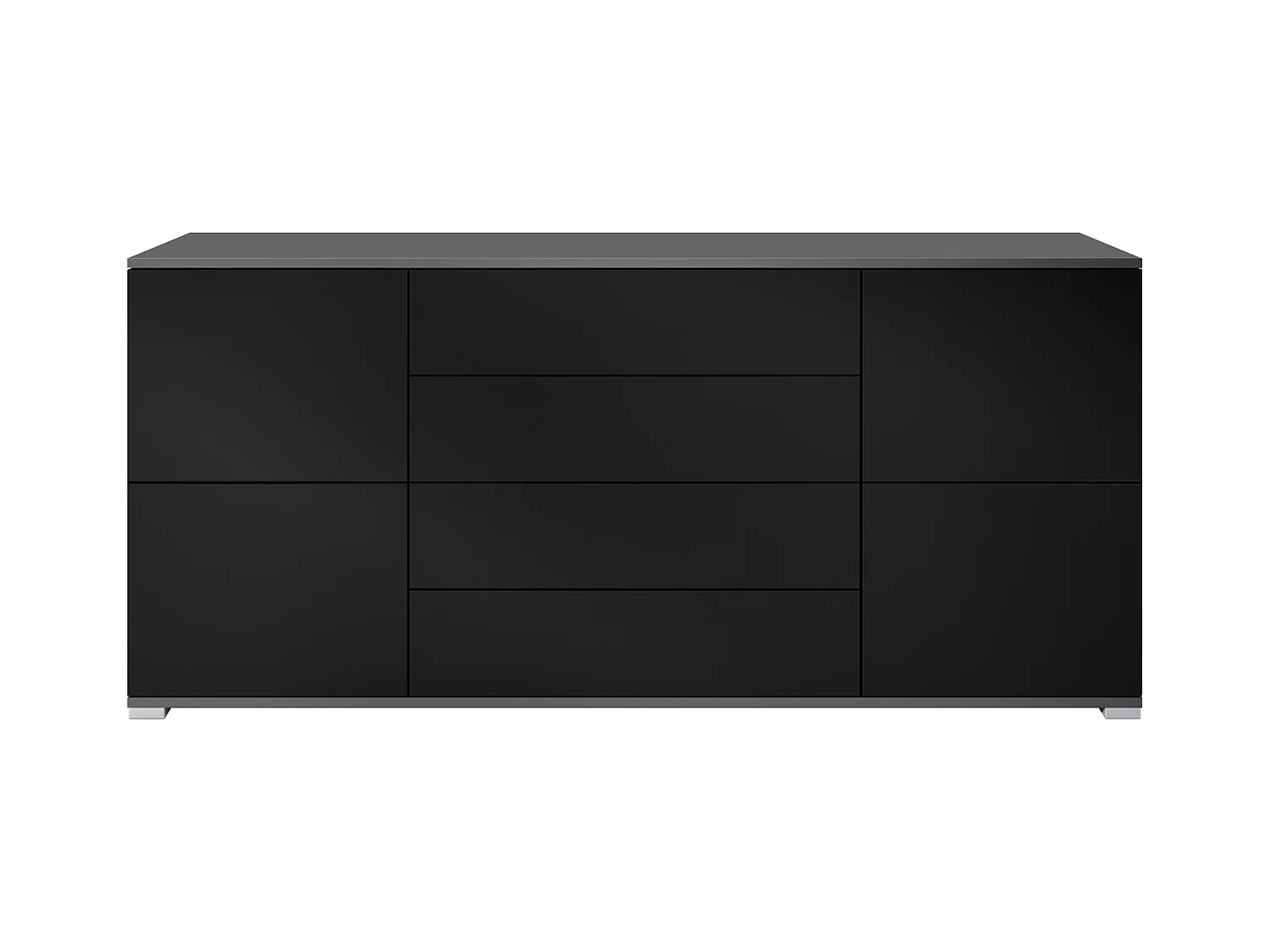 Aparador Rova V2 – Mueble con 4 Puertas y 4 Cajones, antracita mate/negro mate (166,5 x 75,5 x 35)