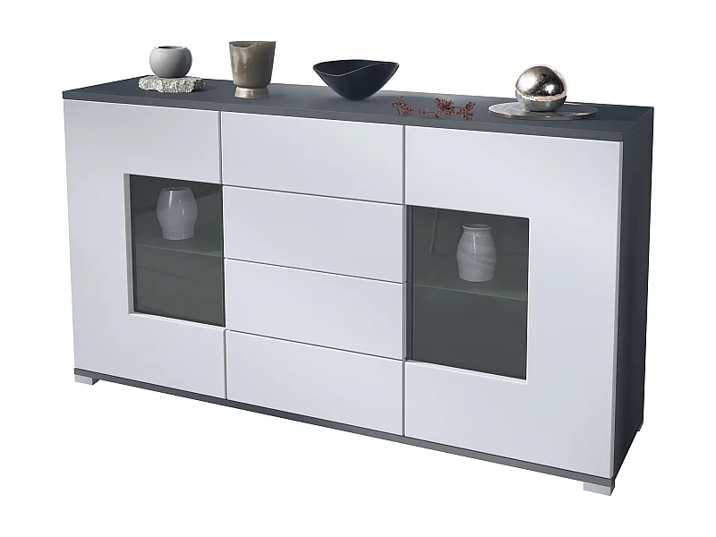 Credenza Grömitz V1 – Mobile con 2 Grandi Ante e 4 Cassetti, antracite opaco /bianco opaco (138,5 x 75,5 x 35)