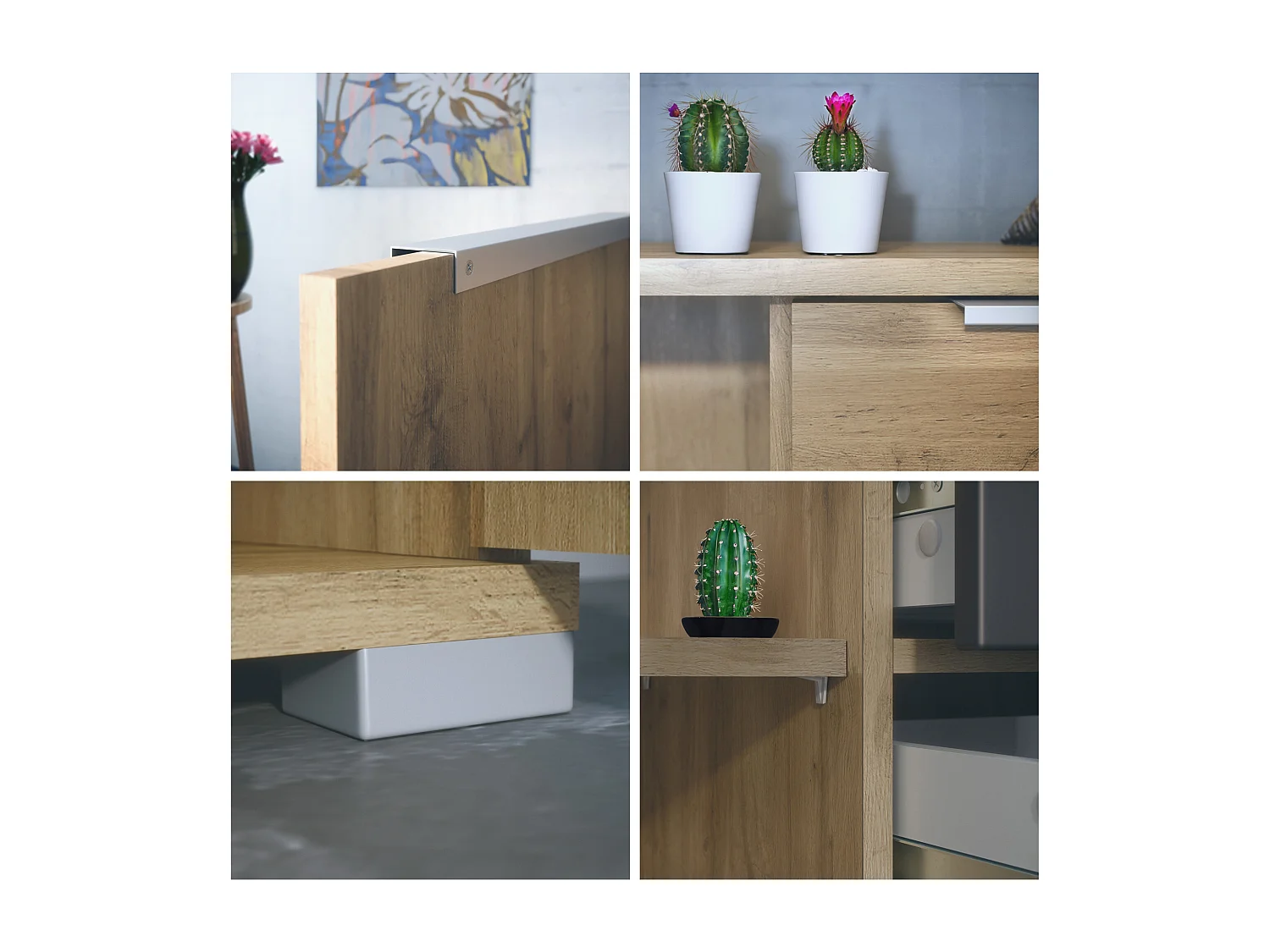 Buffet Linio V2 – Commode moderne avec 2 portes et 4 tiroirs, Chêne Evoke/blanc haute brillance, 166,5 x 75,5 x 35 cm (L x H x P) – Meuble de rangement bahut