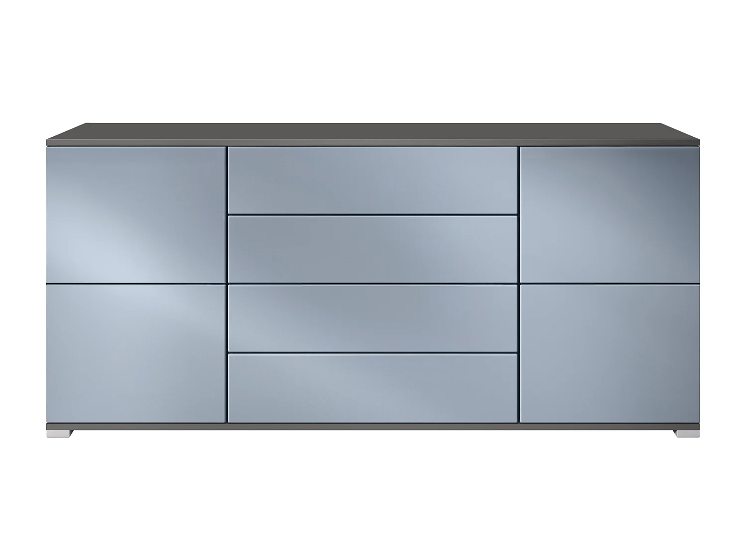 Buffet Rova V2 – Meuble avec 4 Portes et 4 Tiroirs, anthracite mat/denim mat (166,5 x 75,5 x 35)