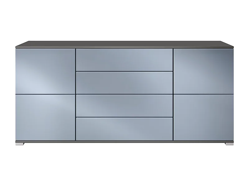 Buffet Rova V2 – Meuble avec 4 Portes et 4 Tiroirs, anthracite mat/denim mat (166,5 x 75,5 x 35)