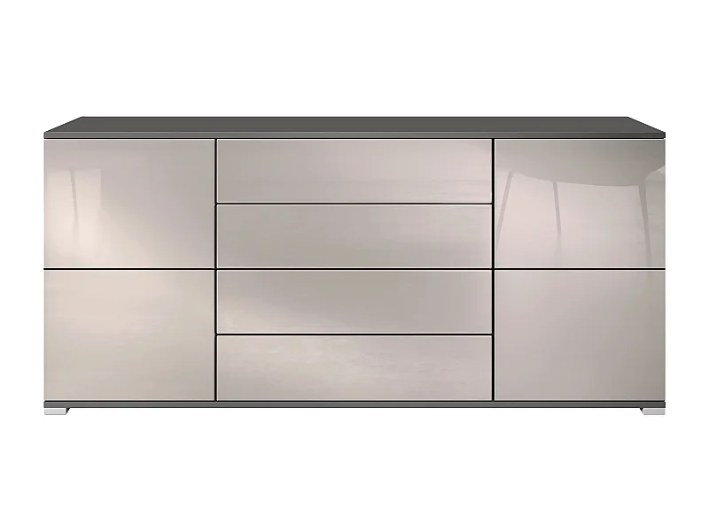 Credenza Rova V2 – Mobile con 4 Ante e 4 Cassetti, antracite opaco /grigio sabbia lucido (166,5 x 75,5 x 35)