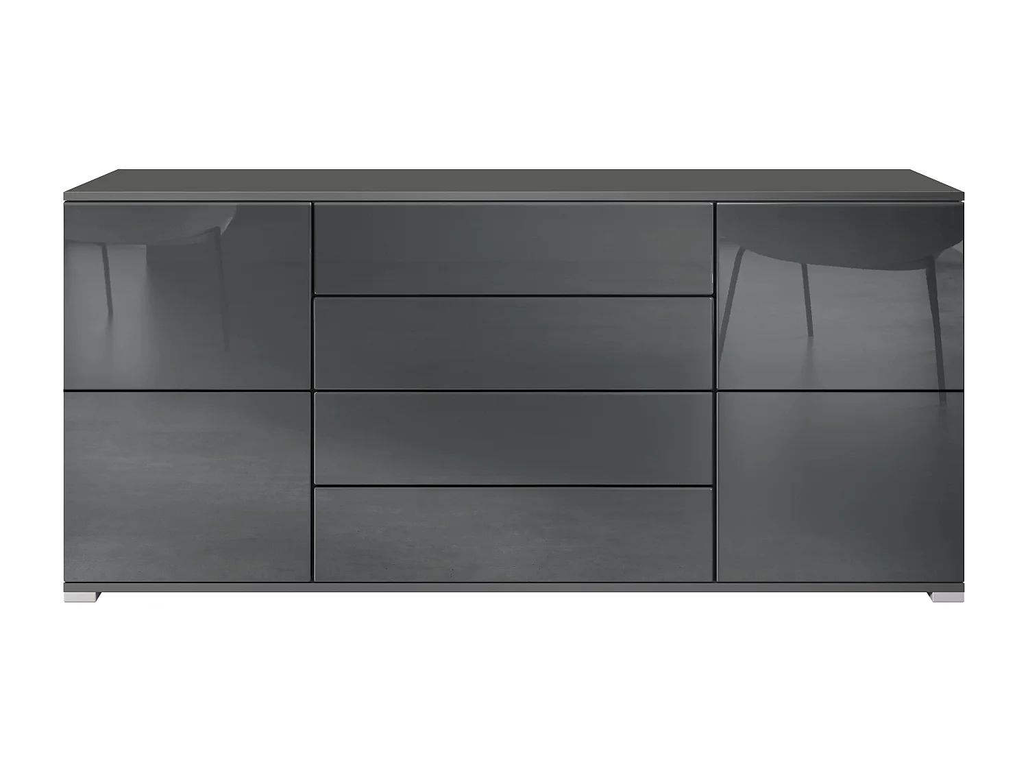 Buffet Rova V2 – Meuble avec 4 Portes et 4 Tiroirs, anthracite mat/gris haute brillance (166,5 x 75,5 x 35)