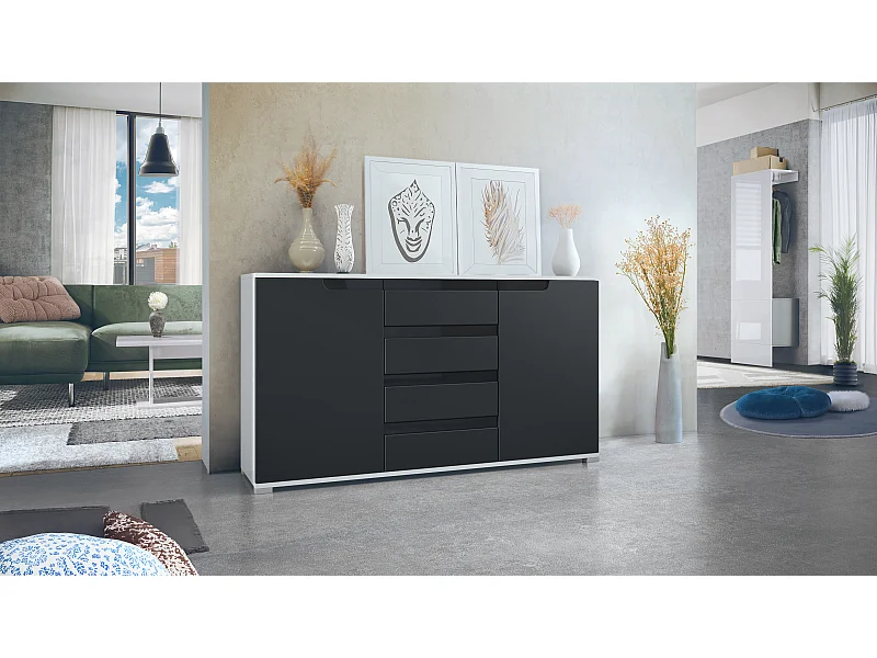 SIDEBOARD Sylt Schwarz matt / Schwarz Hochglanz