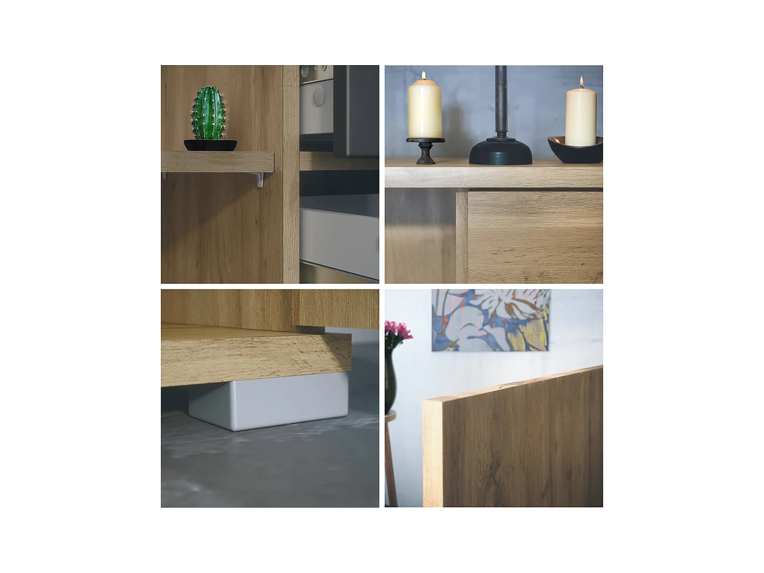 Buffet Rova V2 – Meuble avec 4 Portes et 4 Tiroirs, Chêne Evoke/blanc mat (166,5 x 75,5 x 35)