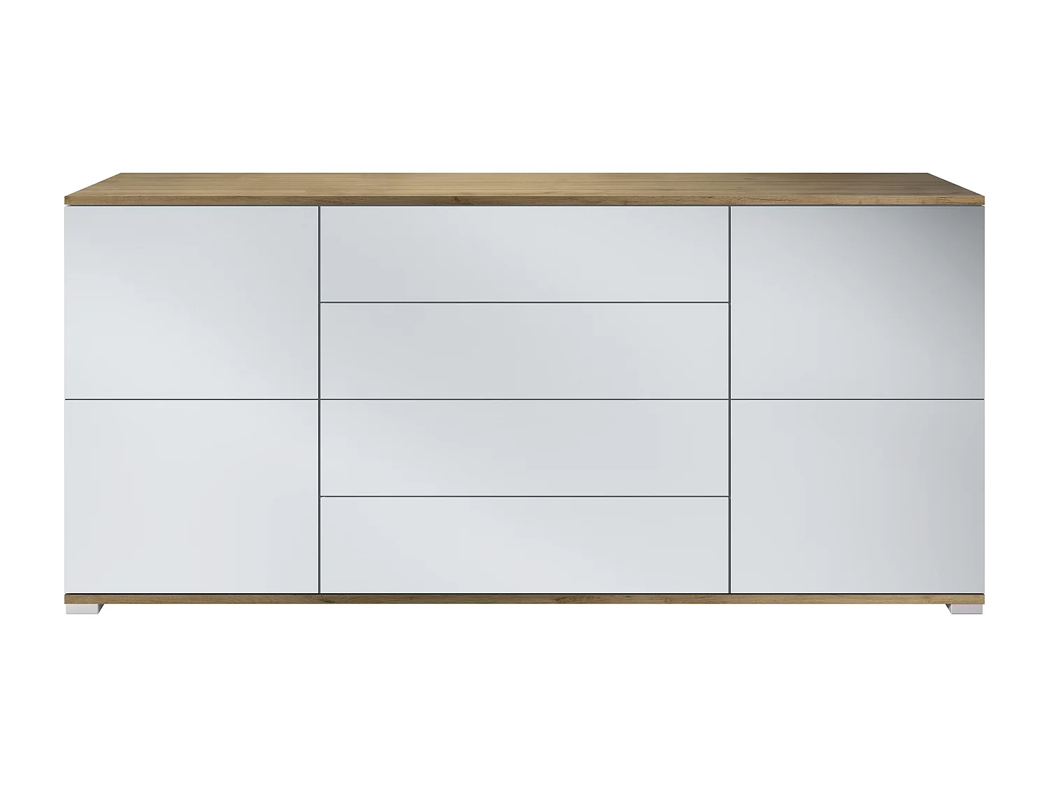 Buffet Rova V2 – Meuble avec 4 Portes et 4 Tiroirs, Chêne Evoke/blanc mat (166,5 x 75,5 x 35)
