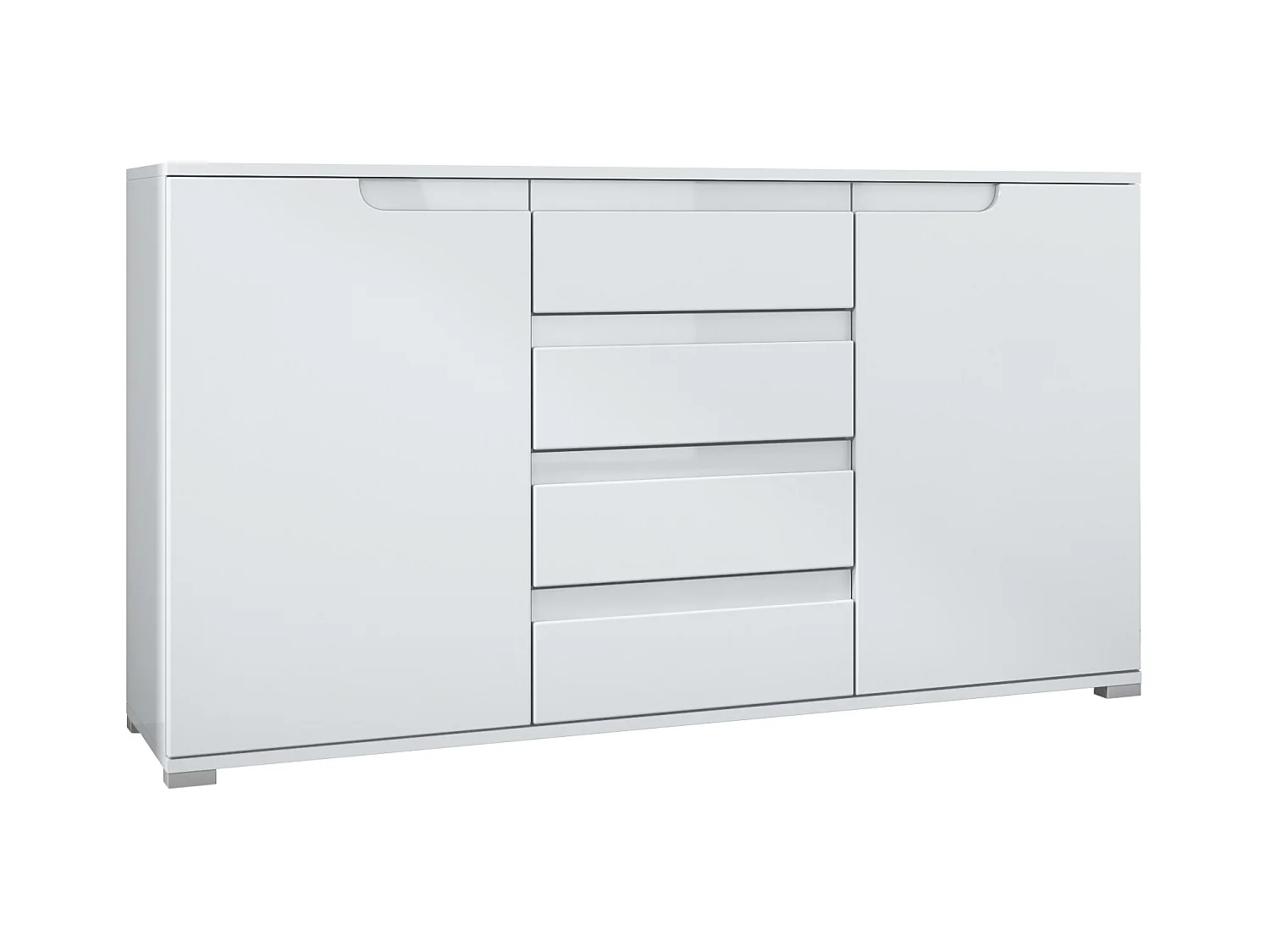 Buffet Dressoir Sylt, Corps en Noir mat / Façades en blanc mat avec un decor en blanc haute brillance (139 x 72 x 35)