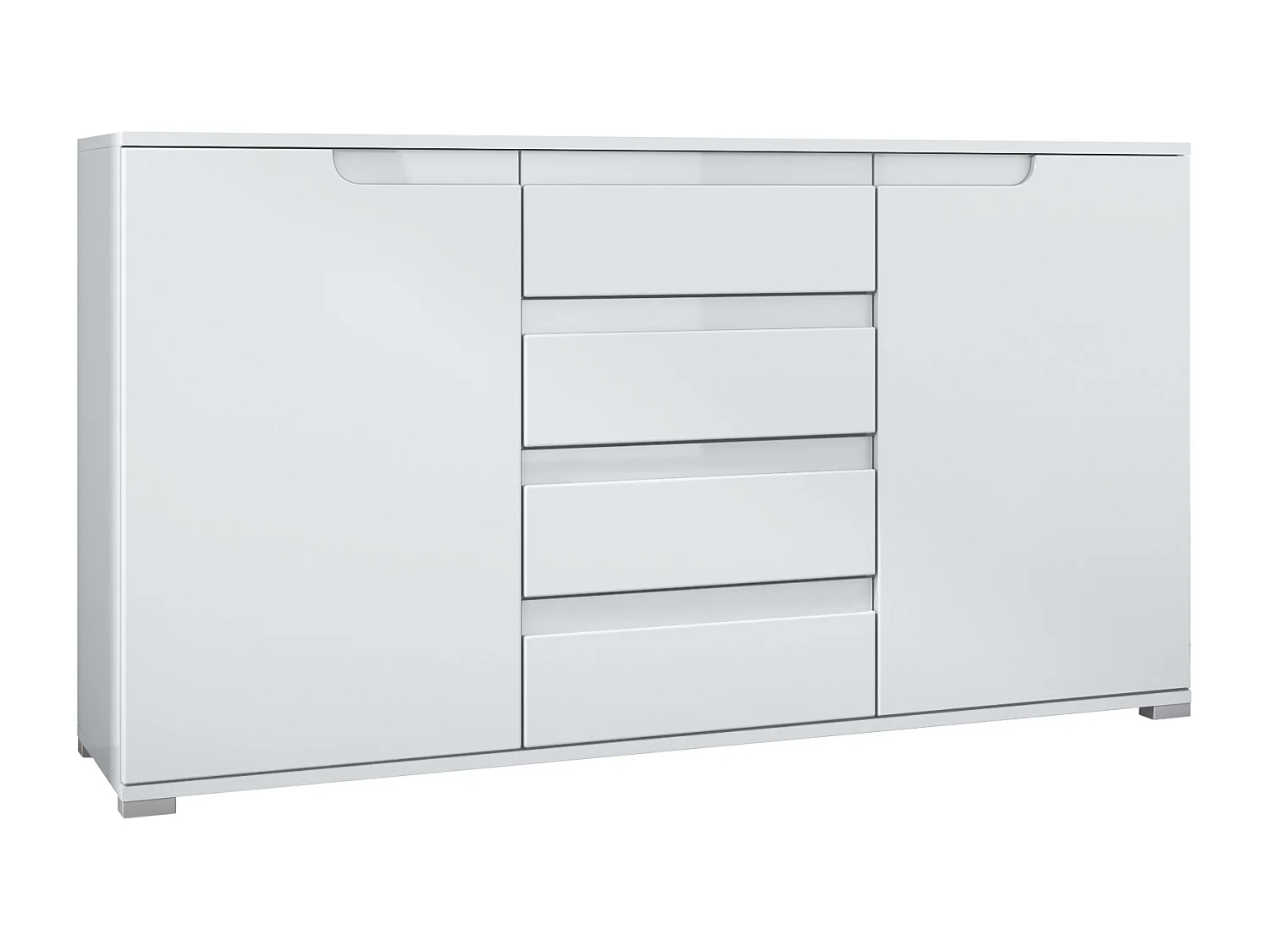 Buffet Dressoir Sylt, Corps en Noir mat / Façades en blanc mat avec un decor en blanc haute brillance (139 x 72 x 35)