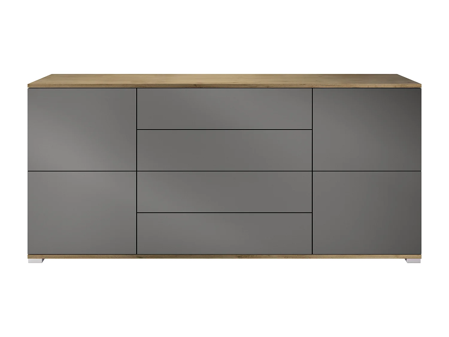 Buffet Rova V2 – Meuble avec 4 Portes et 4 Tiroirs, Chêne Evoke/anthracite mat (166,5 x 75,5 x 35)