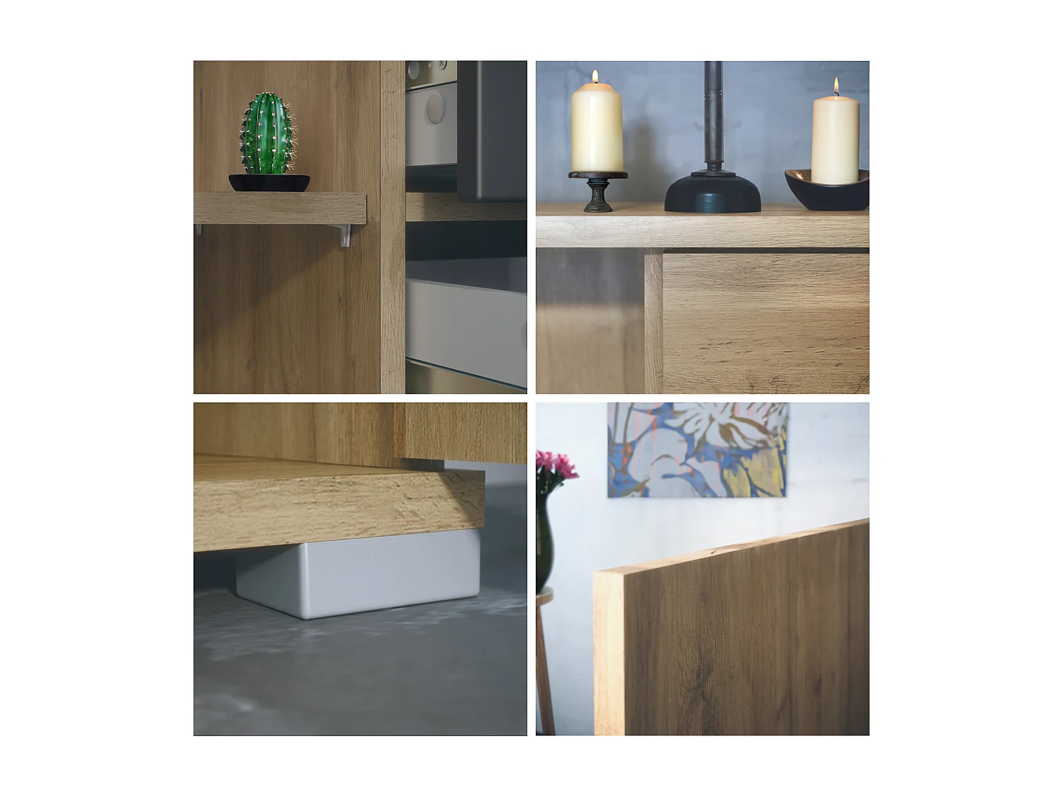 Buffet Rova V2 – Meuble avec 4 Portes et 4 Tiroirs, Chêne Evoke/anthracite mat (166,5 x 75,5 x 35)