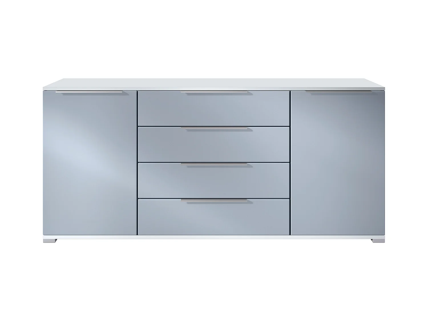 Buffet Linio V2 – Commode moderne avec 2 portes et 4 tiroirs, blanc mat/denim mat, 166,5 x 75,5 x 35 cm (L x H x P) – Meuble de rangement bahut