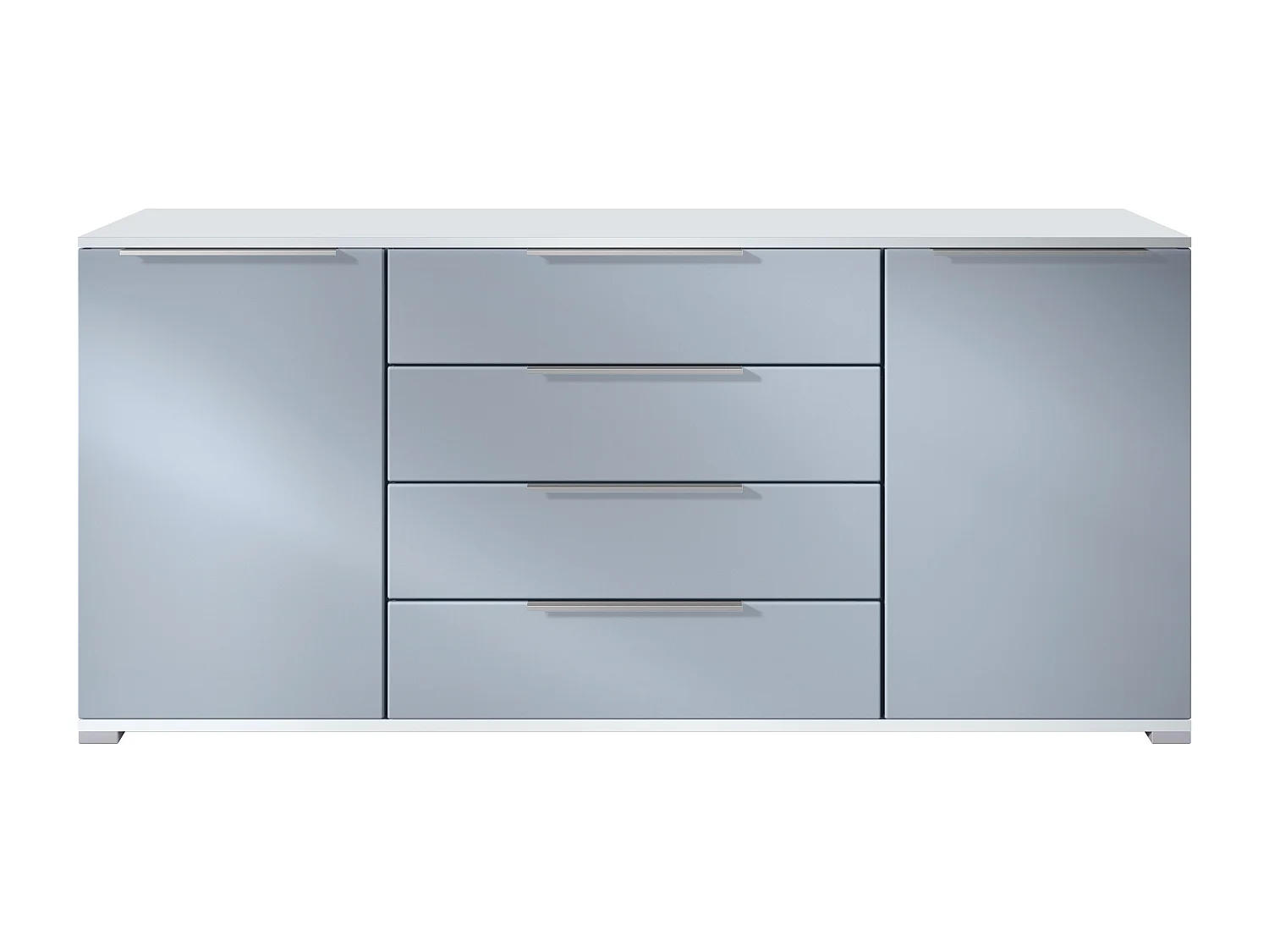 Buffet Linio V2 – Commode moderne avec 2 portes et 4 tiroirs, blanc mat/denim mat, 166,5 x 75,5 x 35 cm (L x H x P) – Meuble de rangement bahut