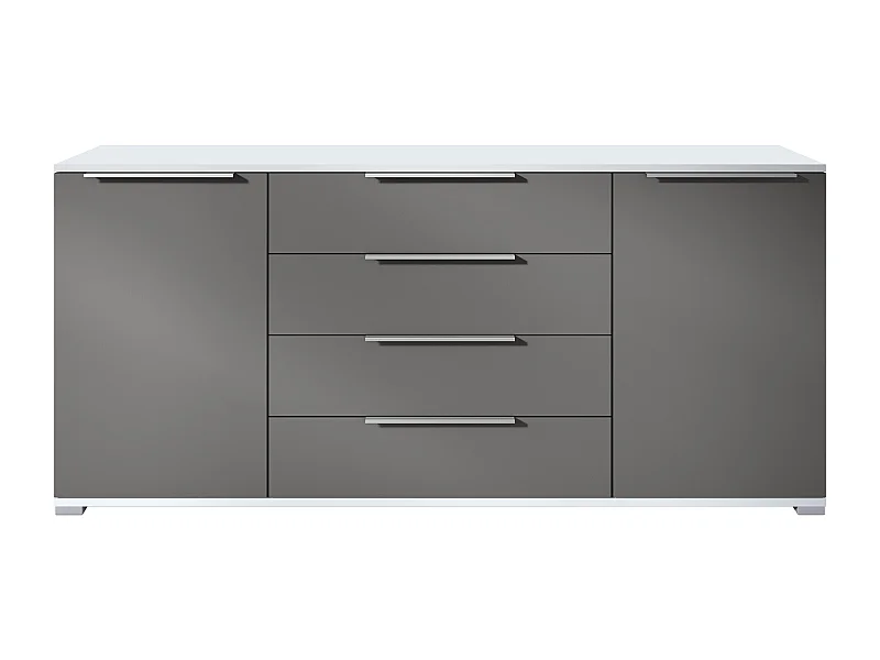 Aparador Linio V2 – Mueble moderno con 2 puertas y 4 cajones, blanco mate/antracita mate, 166,5 x 75,5 x 35 cm (An x Al x P) – Mueble auxiliar buffet armario