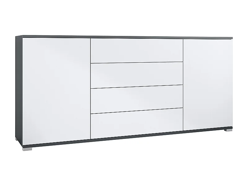 Credenza Santo V2, Madia con 2 ante e 4 cassetti, antracite opaco  / bianco opaco (166,5 x 75,5 x 35 cm)