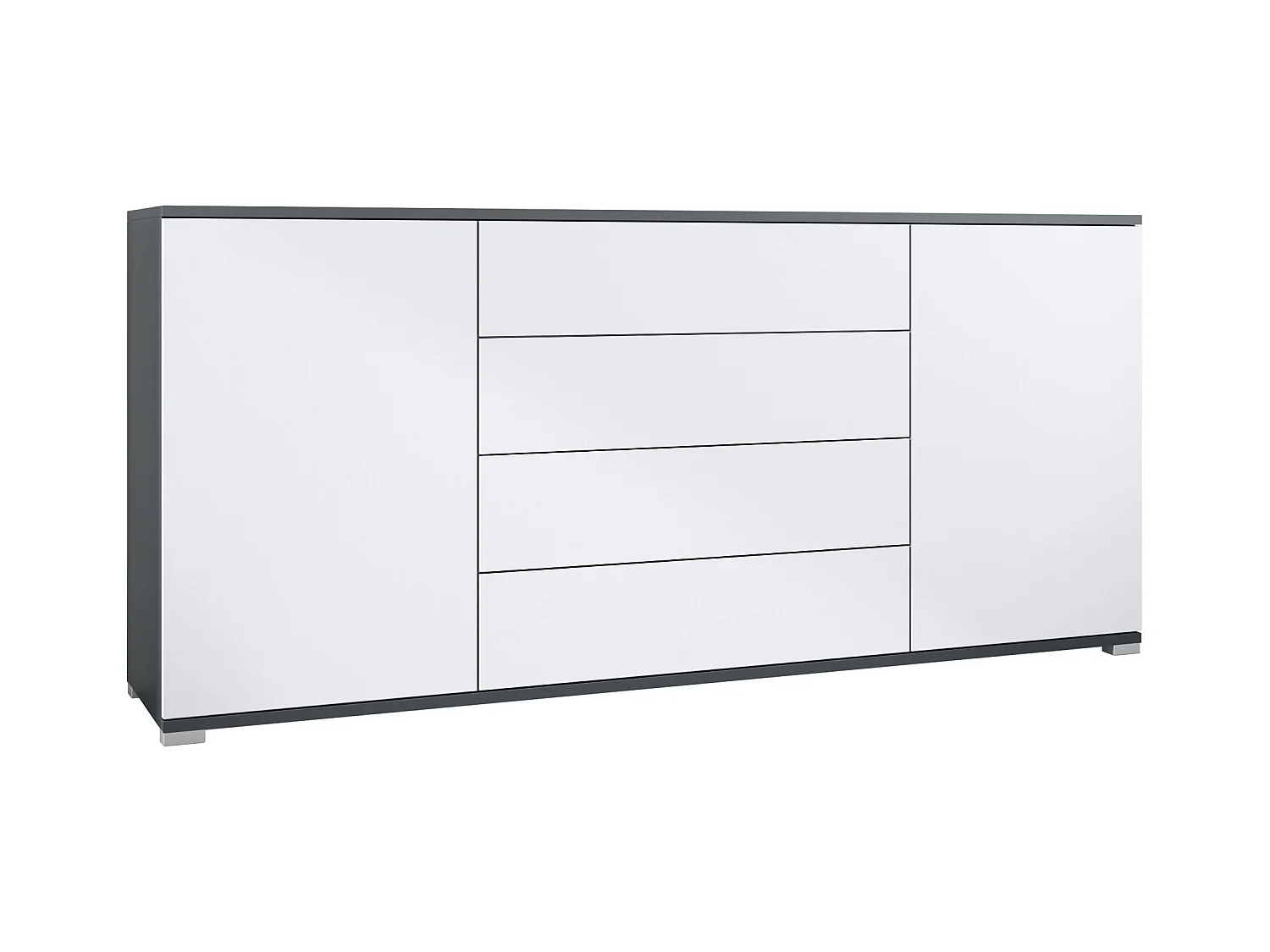 Buffet Santo V2, Enfilade avec 2 portes et 4 tiroirs, anthracite mat / blanc mat (166,5 x 75,5 x 35 cm)