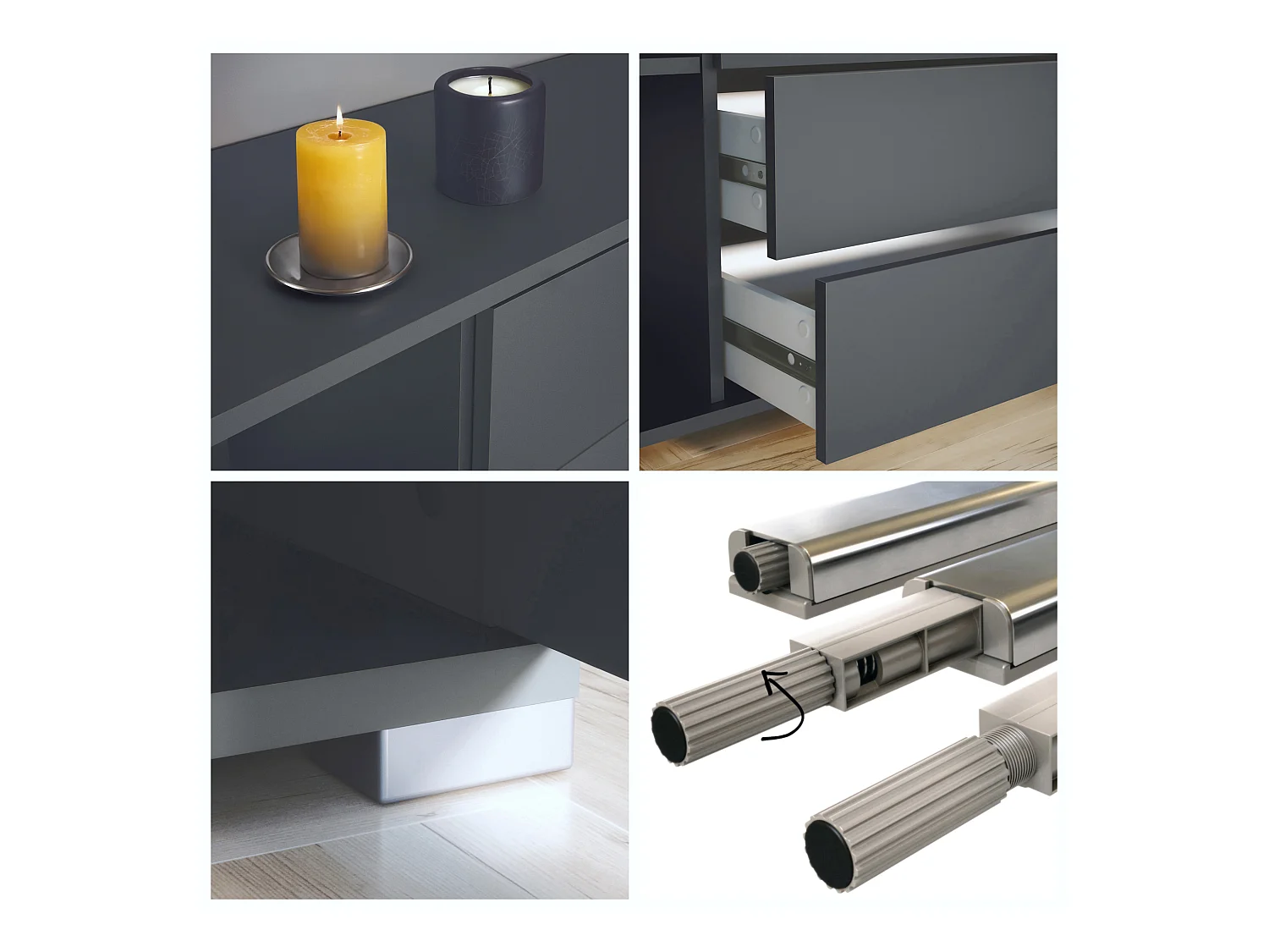 Buffet Santo V2, Enfilade avec 2 portes et 4 tiroirs, anthracite mat / blanc mat (166,5 x 75,5 x 35 cm)