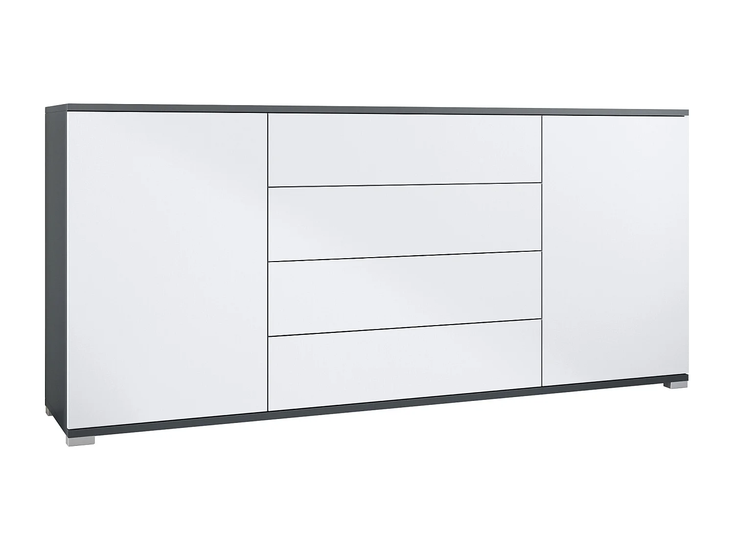 Credenza Santo V2, Madia con 2 ante e 4 cassetti, antracite opaco  / bianco opaco (166,5 x 75,5 x 35 cm)