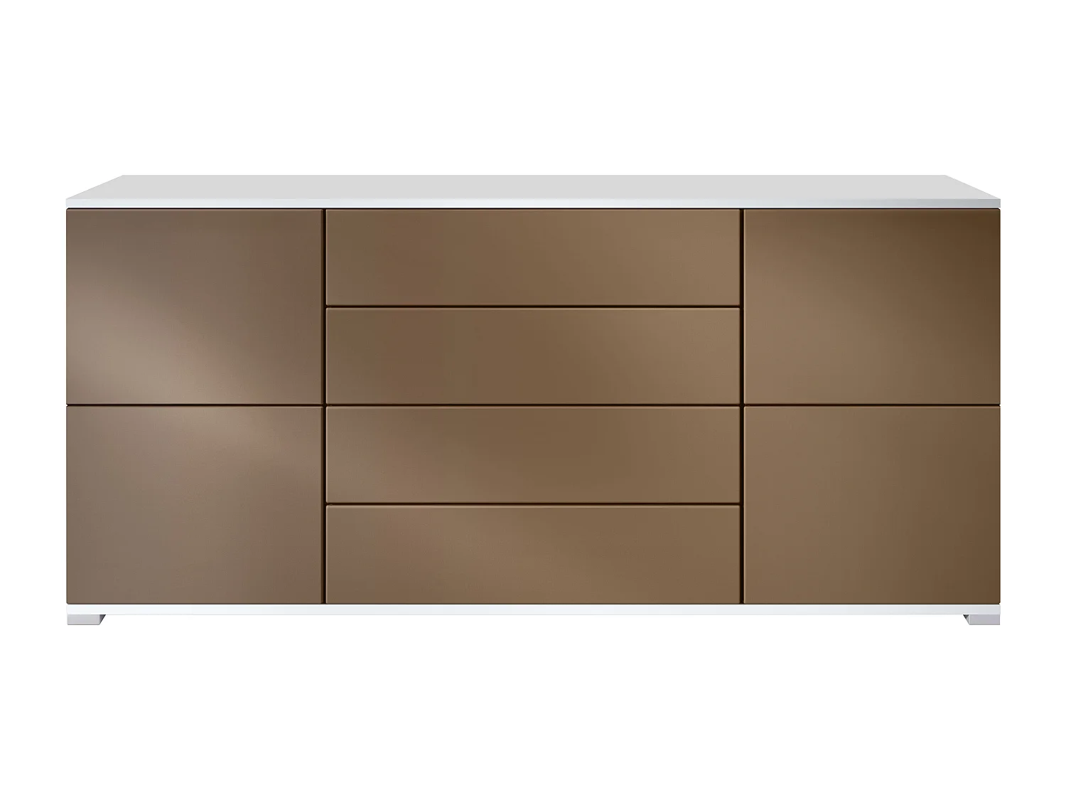 Buffet Rova V2 – Meuble avec 4 Portes et 4 Tiroirs, blanc mat/aspect bronzé (166,5 x 75,5 x 35)