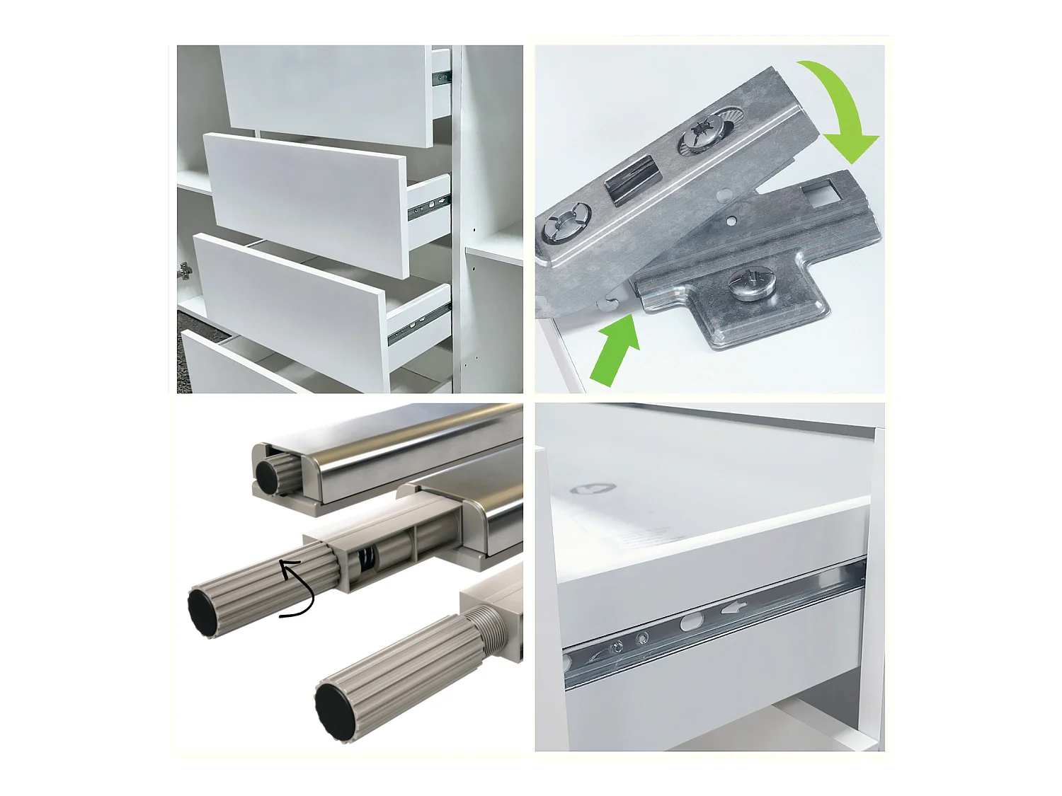 Buffet Rova V2 – Meuble avec 4 Portes et 4 Tiroirs, blanc mat/aspect béton oxyde (166,5 x 75,5 x 35)