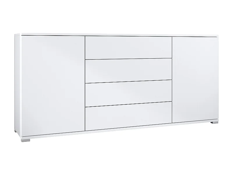 Buffet Santo V2, Enfilade avec 2 portes et 4 tiroirs, blanc mat / blanc mat (166,5 x 75,5 x 35 cm)