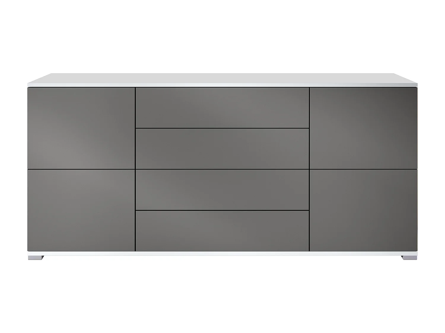 Buffet Rova V2 – Meuble avec 4 Portes et 4 Tiroirs, blanc mat/anthracite mat (166,5 x 75,5 x 35)