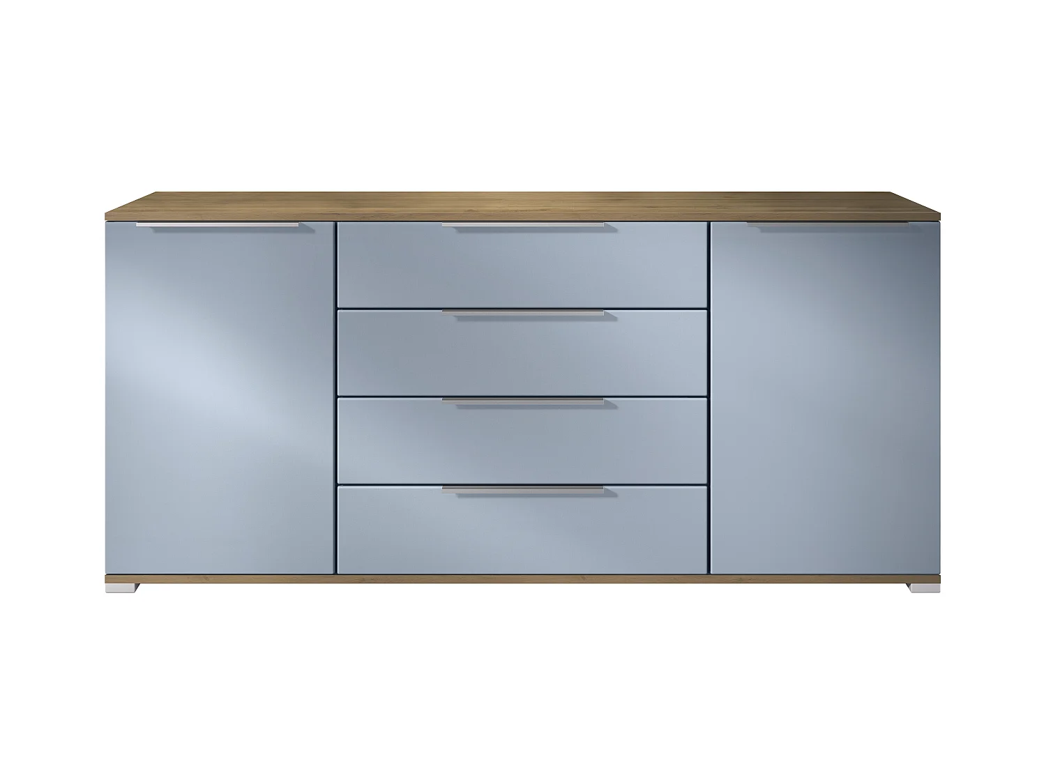 Buffet Linio V2 – Commode moderne avec 2 portes et 4 tiroirs, Chêne Evoke/denim mat, 166,5 x 75,5 x 35 cm (L x H x P) – Meuble de rangement bahut