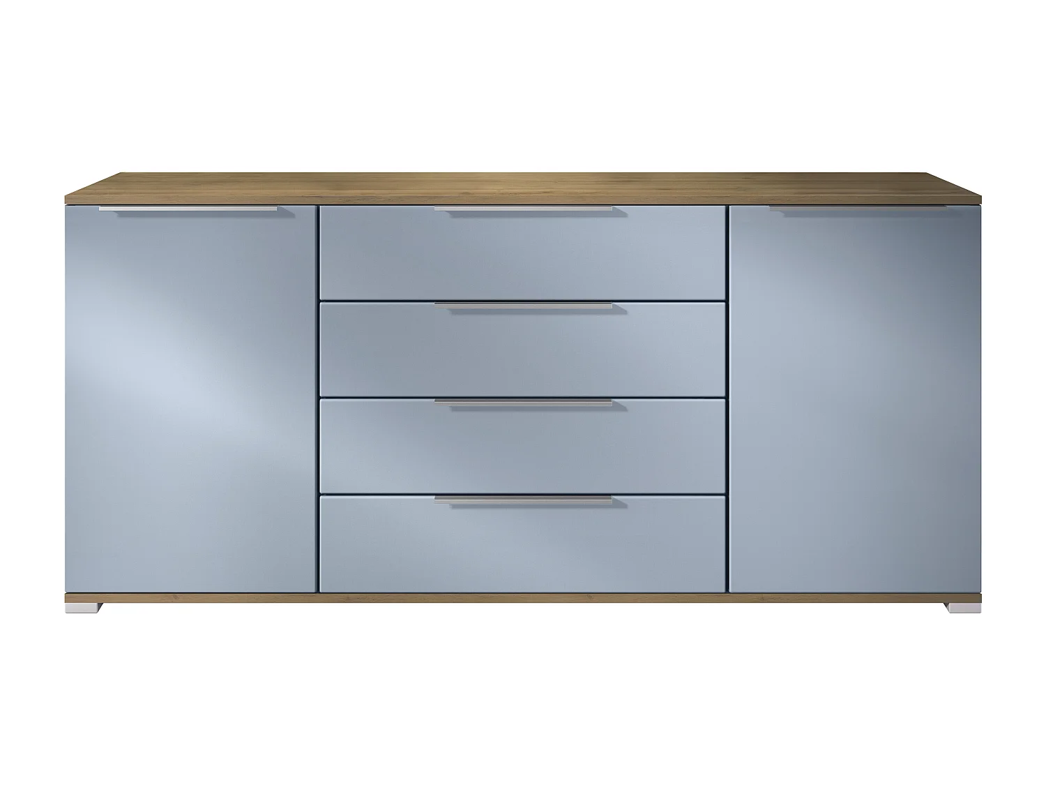 Buffet Linio V2 – Commode moderne avec 2 portes et 4 tiroirs, Chêne Evoke/denim mat, 166,5 x 75,5 x 35 cm (L x H x P) – Meuble de rangement bahut