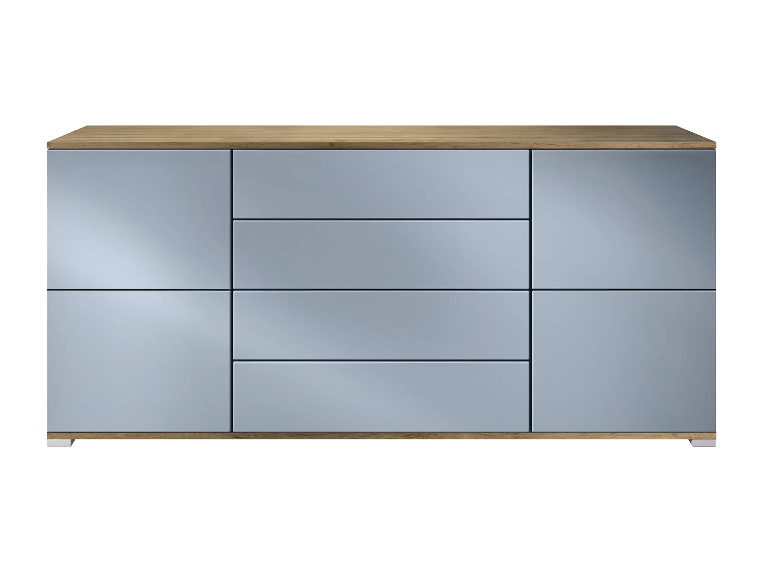 Buffet Rova V2 – Meuble avec 4 Portes et 4 Tiroirs, Chêne Evoke/denim mat (166,5 x 75,5 x 35)
