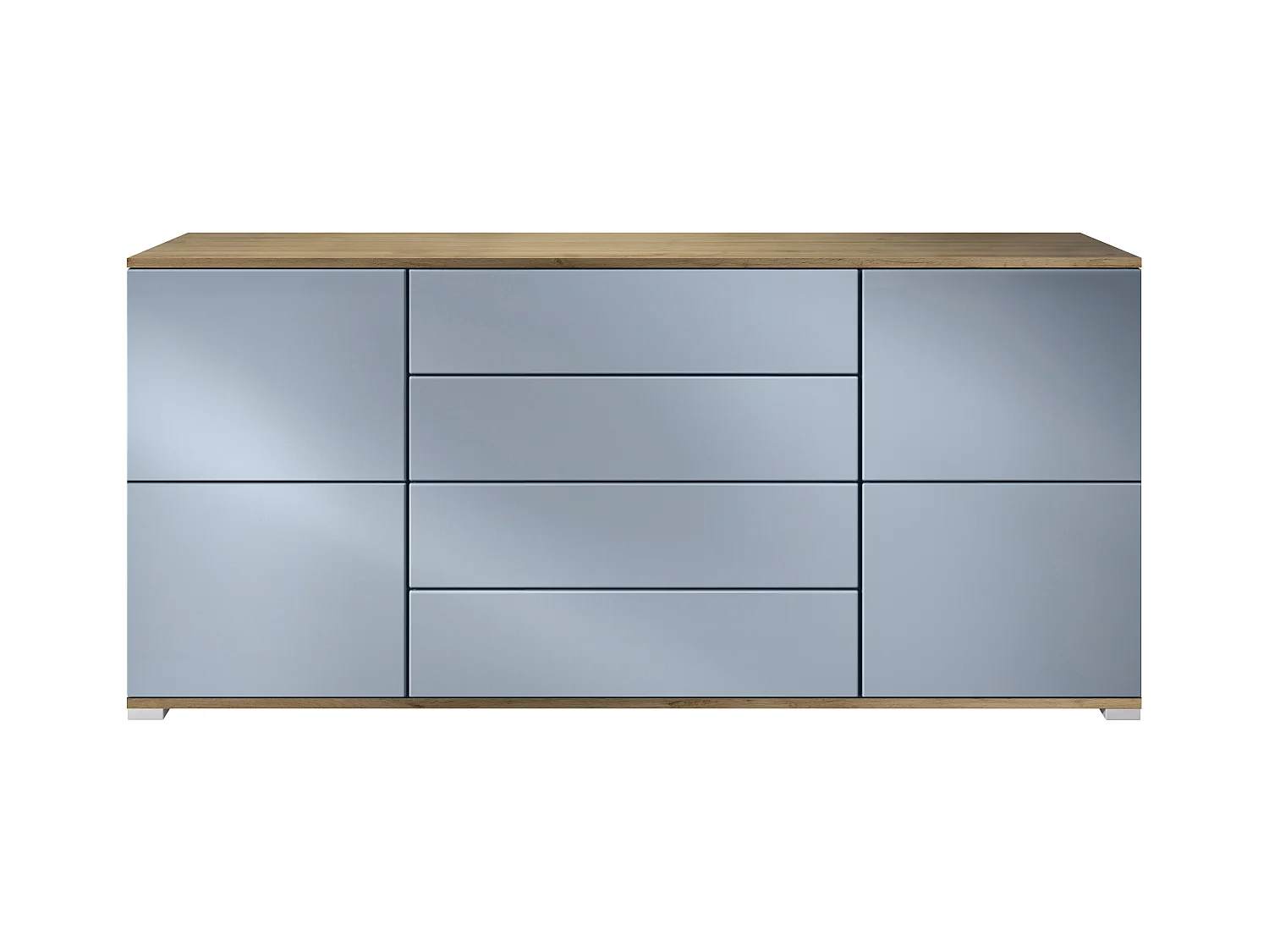Buffet Rova V2 – Meuble avec 4 Portes et 4 Tiroirs, Chêne Evoke/denim mat (166,5 x 75,5 x 35)