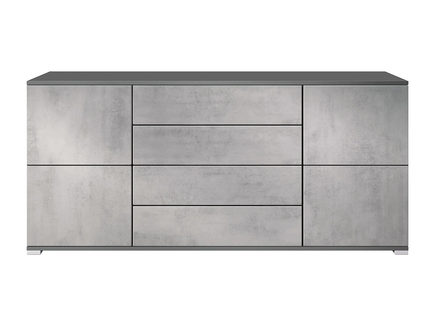 Buffet Rova V2 – Meuble avec 4 Portes et 4 Tiroirs, anthracite mat/aspect béton oxyde (166,5 x 75,5 x 35)