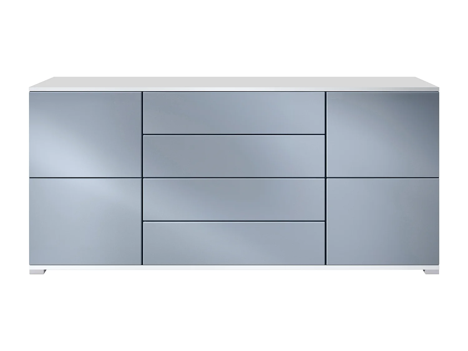 Buffet Rova V2 – Meuble avec 4 Portes et 4 Tiroirs, blanc mat/denim mat (166,5 x 75,5 x 35)