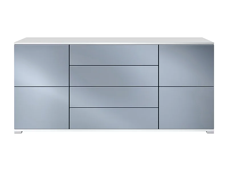 Buffet Rova V2 – Meuble avec 4 Portes et 4 Tiroirs, blanc mat/denim mat (166,5 x 75,5 x 35)