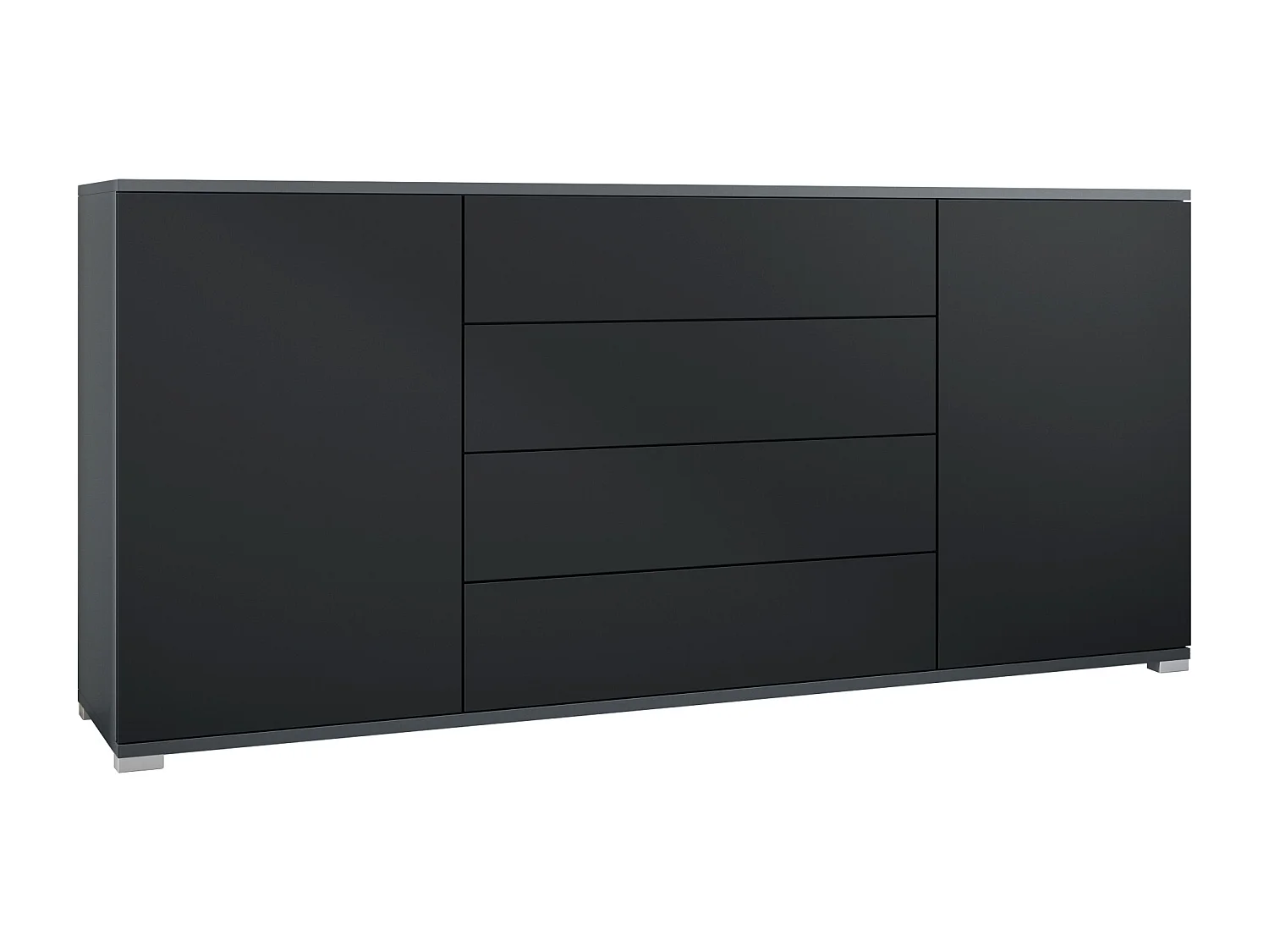 Buffet Santo V2, Enfilade avec 2 portes et 4 tiroirs, anthracite mat / noir mat (166,5 x 75,5 x 35 cm)