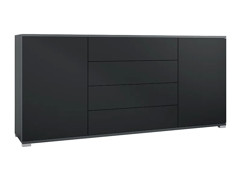 Buffet Santo V2, Enfilade avec 2 portes et 4 tiroirs, anthracite mat / noir mat (166,5 x 75,5 x 35 cm)