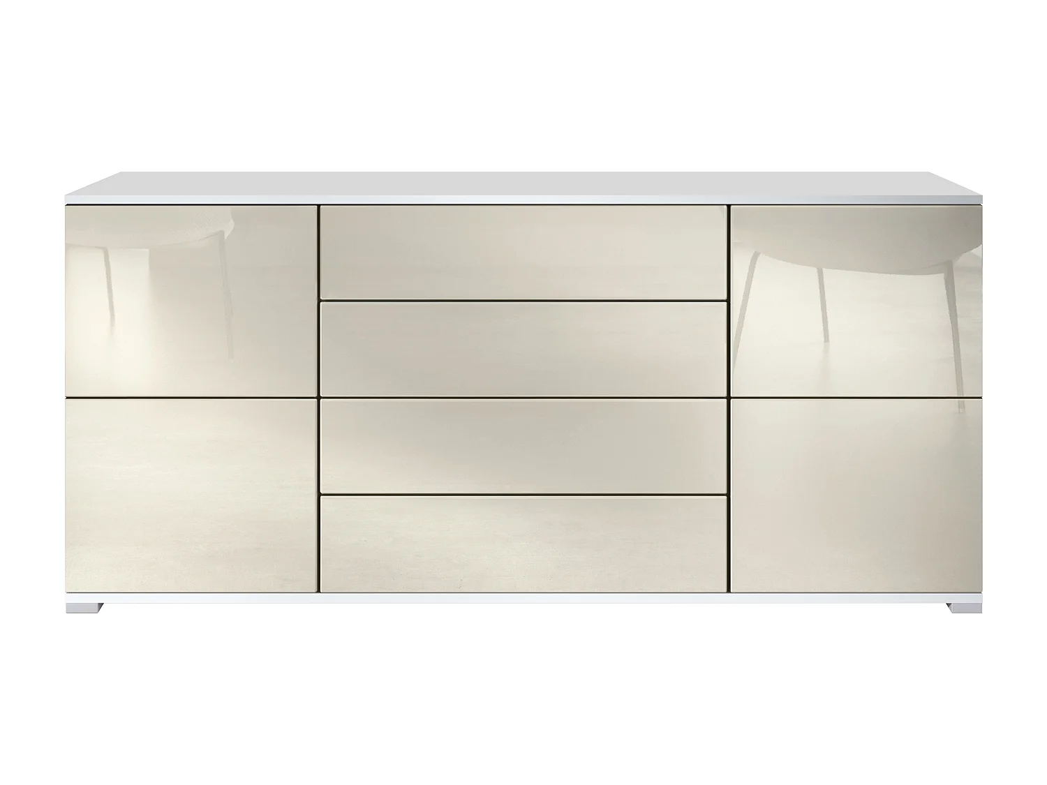 Buffet Rova V2 – Meuble avec 4 Portes et 4 Tiroirs, blanc mat/crème haute brillance (166,5 x 75,5 x 35)