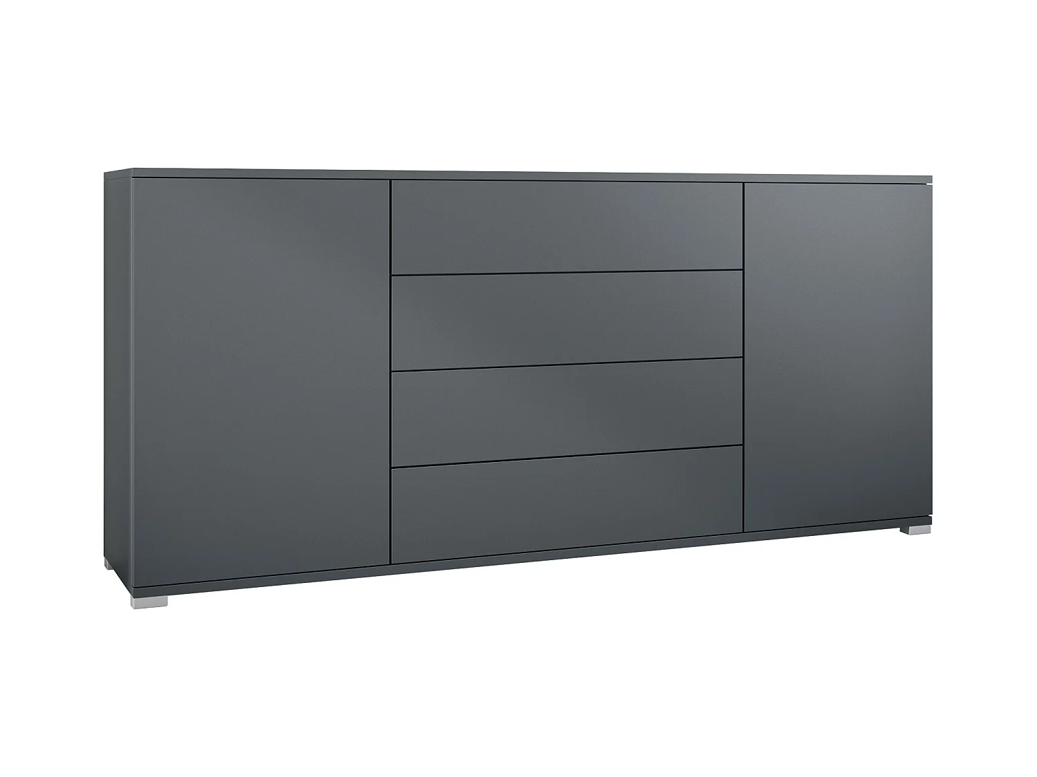Buffet Santo V2, Enfilade avec 2 portes et 4 tiroirs, anthracite mat / anthracite mat (166,5 x 75,5 x 35 cm)
