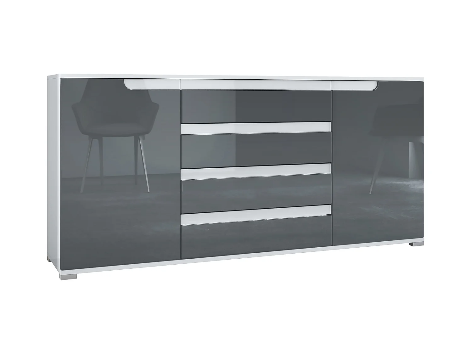 SIDEBOARD Sylt Grau Hochglanz / Weiß Hochglanz