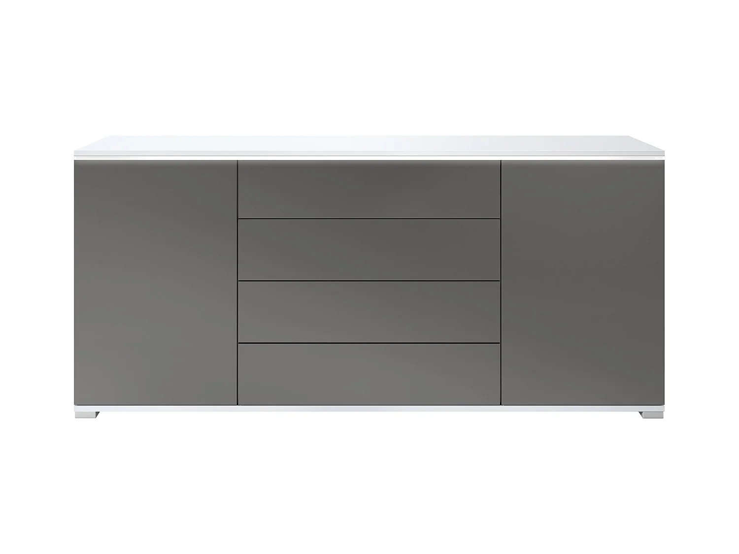 Buffet Faro V2 – Meuble avec 2 Portes & 4 Tiroirs, Armoire avec Bande LED Lumineuse, blanc mat / anthracite mat (166,5 x 75,5 x 35)