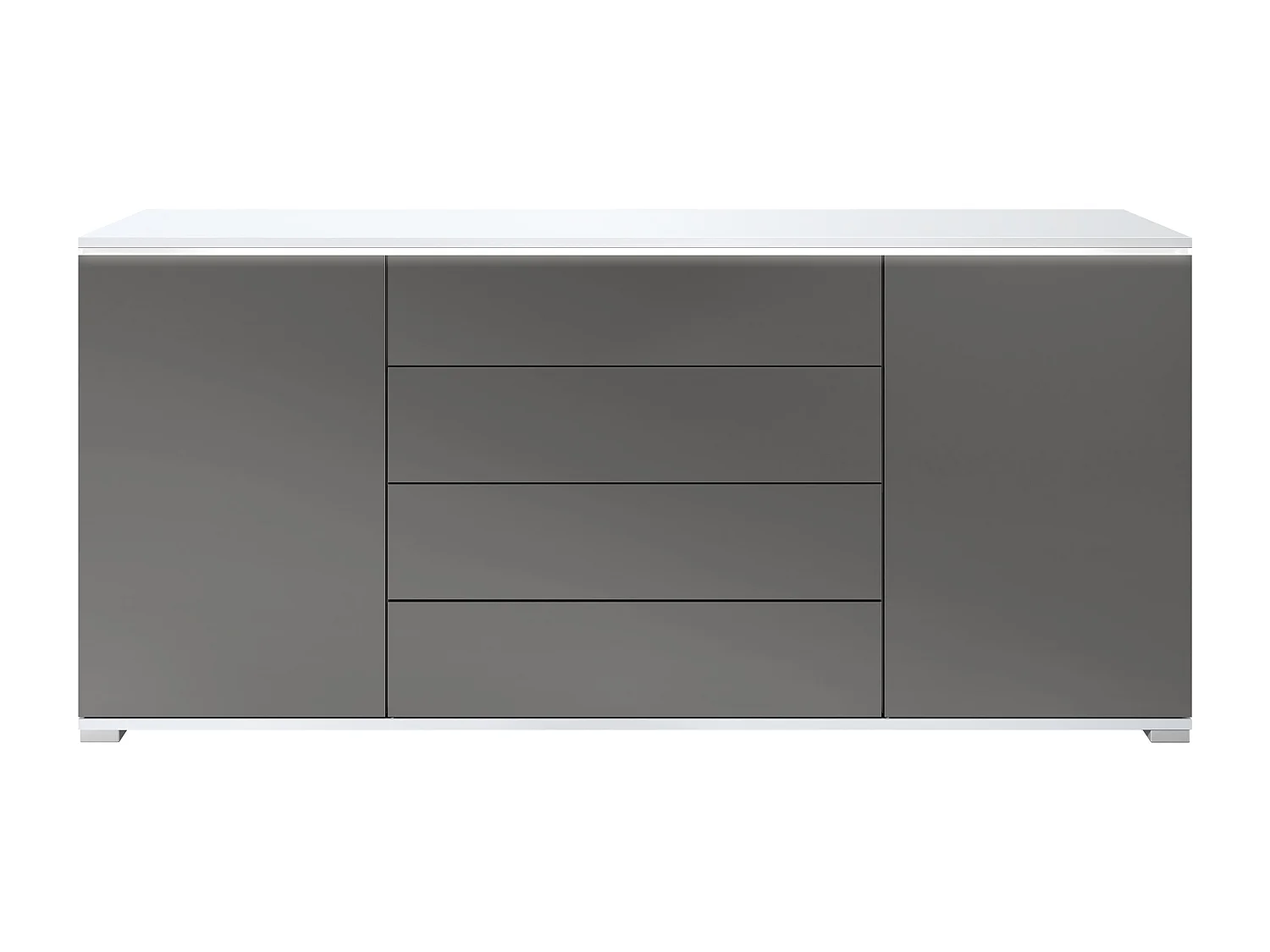 Buffet Faro V2 – Meuble avec 2 Portes & 4 Tiroirs, Armoire avec Bande LED Lumineuse, blanc mat / anthracite mat (166,5 x 75,5 x 35)