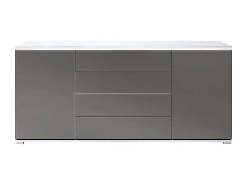 Aparador Faro V2 – Mueble con 2 Puertas y 4 Cajones, Armario con Tira de Luz LED, blanco mate / antracita mate (166,5 x 75,5 x 35)