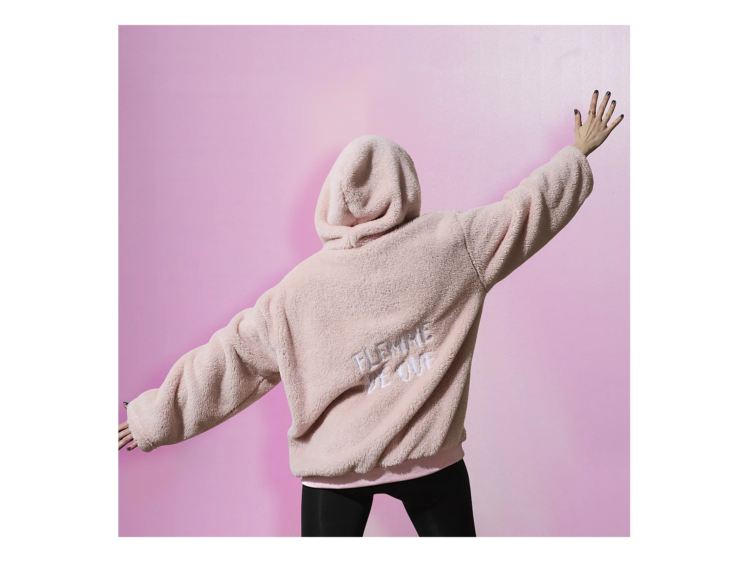 Sweat A Capuche Hoodie Flemme De Ouf Rose Rose, Blanc