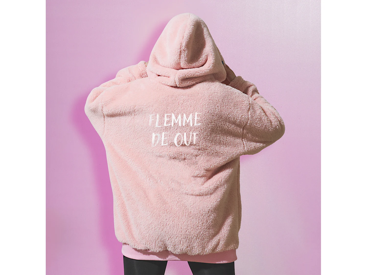 Sweat A Capuche Hoodie Flemme De Ouf Rose Rose, Blanc