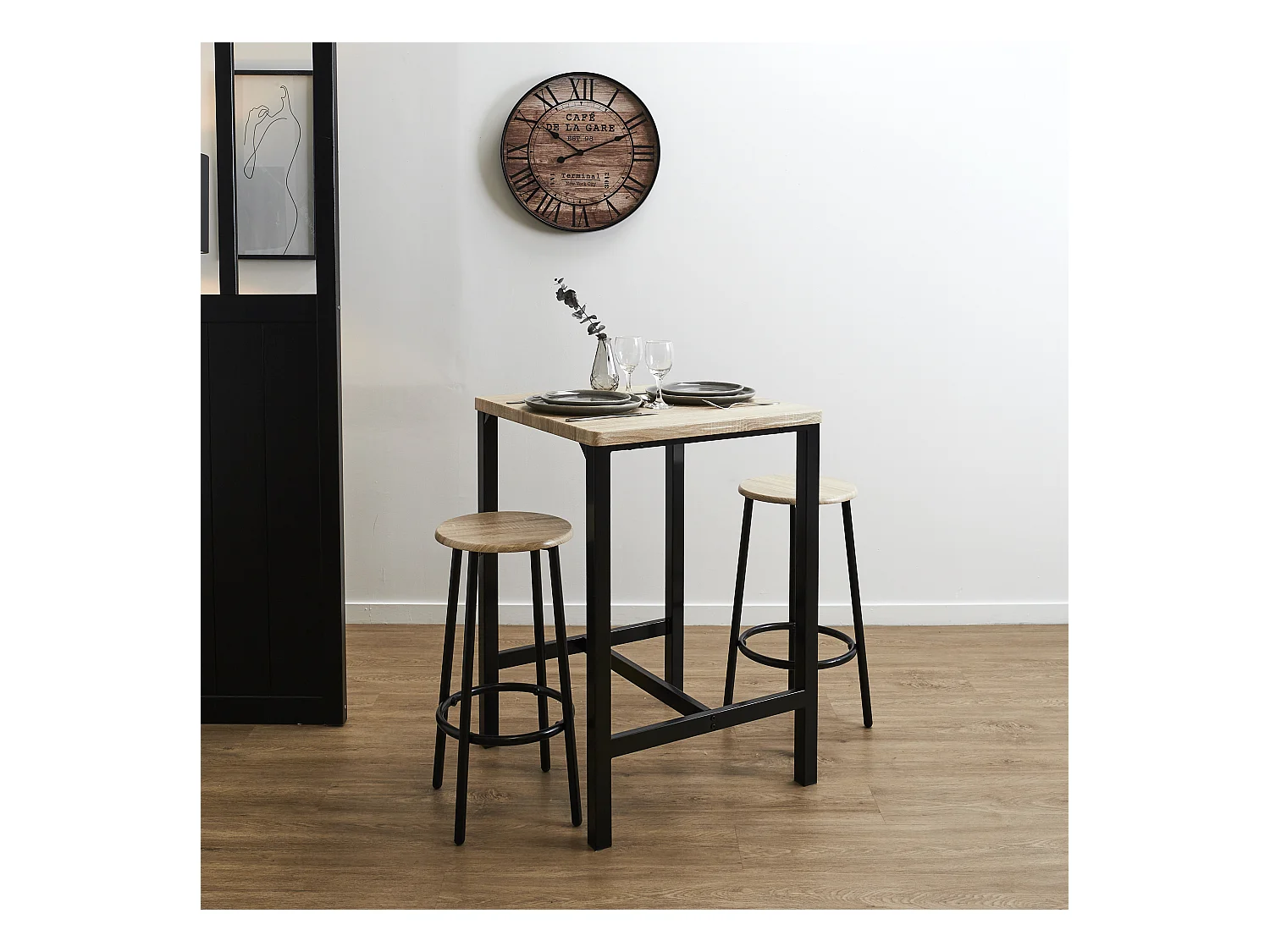 Table Mange Debout Et 2 Tabourets Loka Marron, Noir