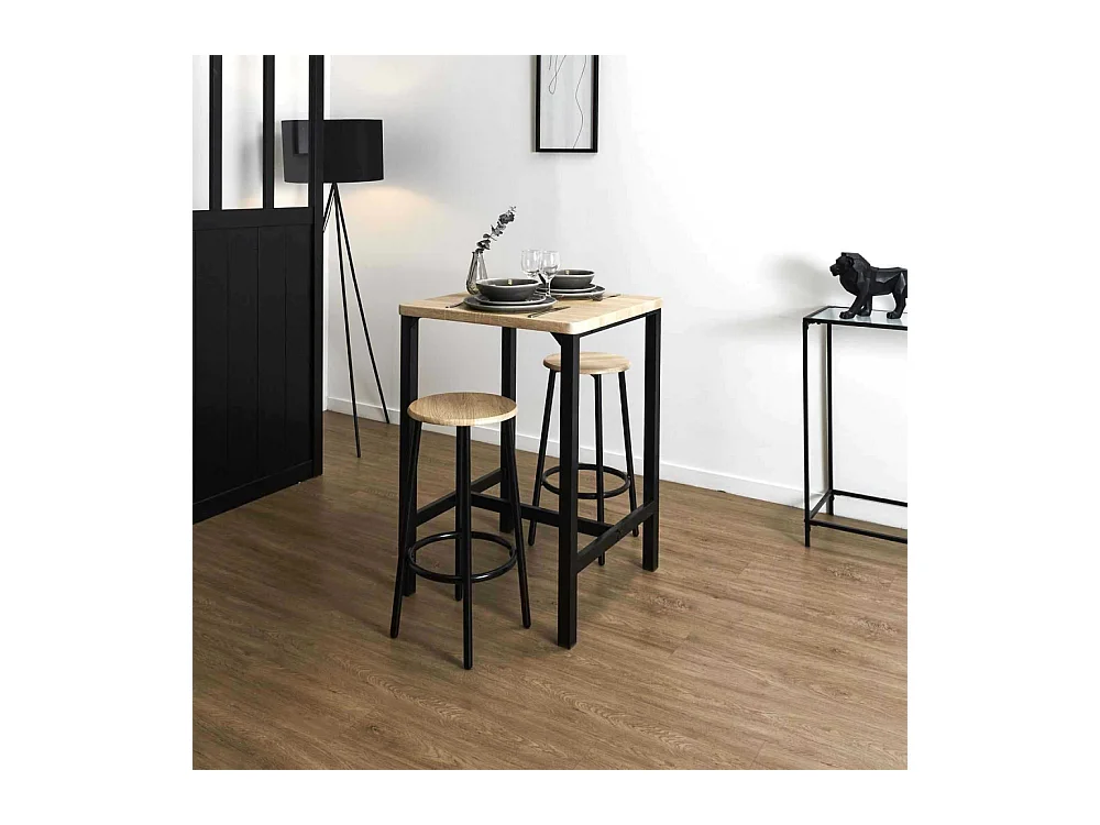 Table Mange Debout Et 2 Tabourets Loka Marron, Noir