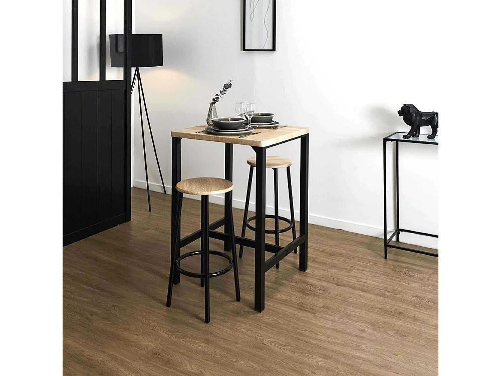 Table Mange Debout Et 2 Tabourets Loka Marron, Noir