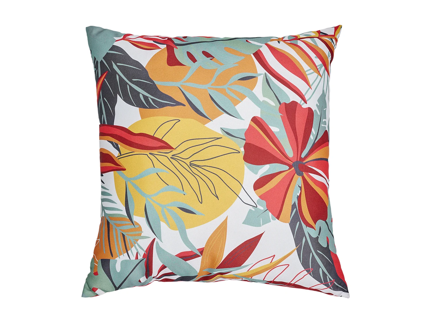 Coussin Deperlant Paradis Exotique 40x40cm Rose, Rouge, Vert, Jaune, Orange