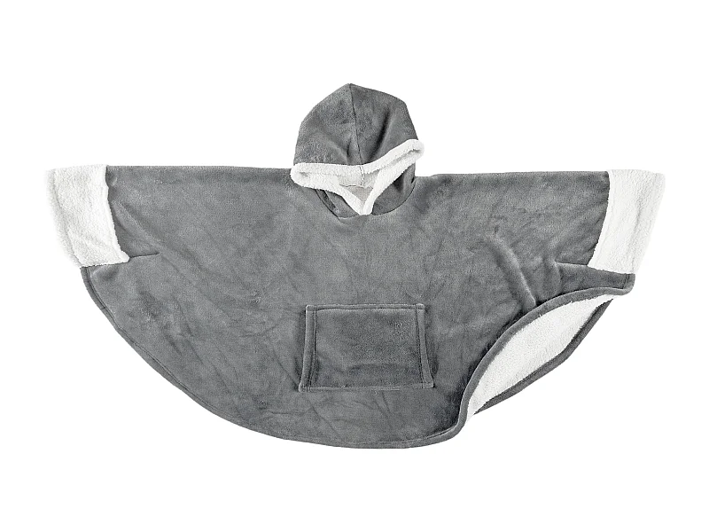 Plaid Poncho Gris Fonce Manches Int Sherpa Gris