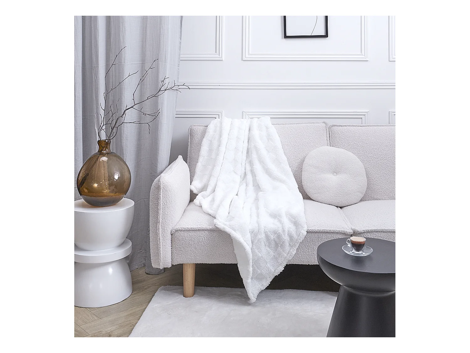 Plaid Flanelle Damier Blanc Et Beige 120x150cm Blanc, Beige